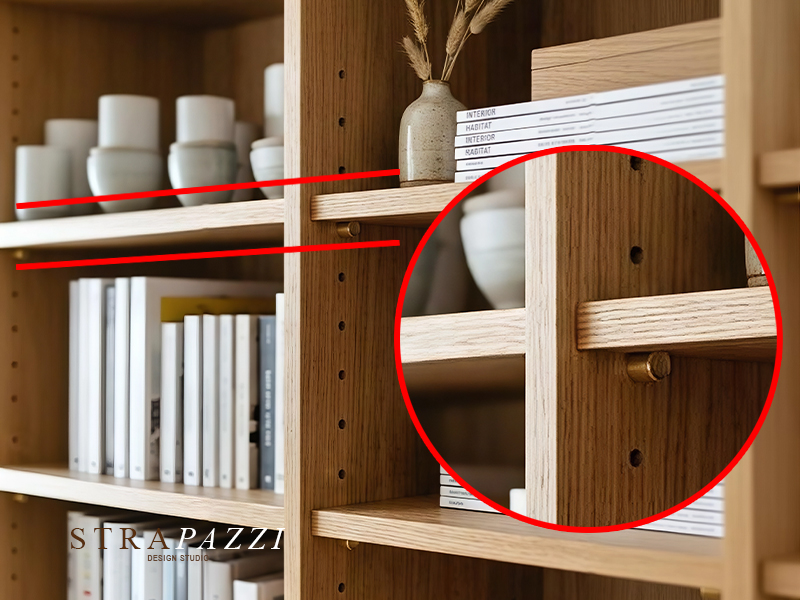 Adjustable shelf on shelf supports within the hole system