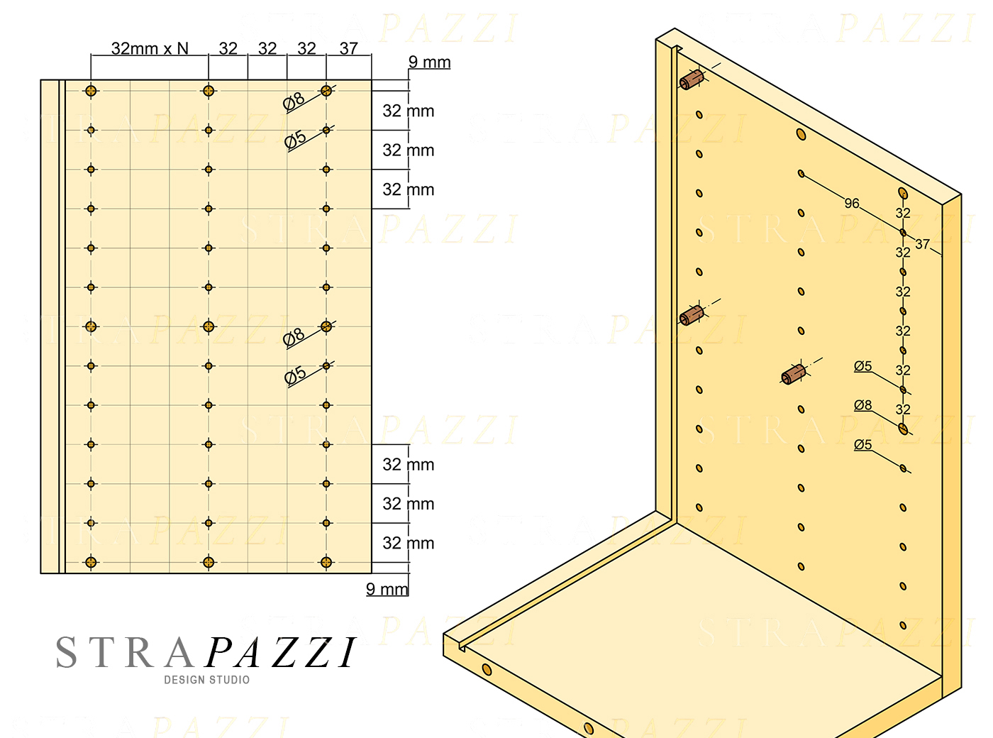 Dimensioned technical diagram of System 32