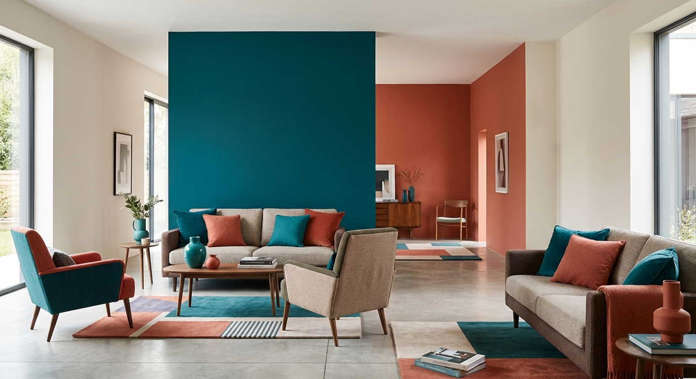 Interior with deliberate and balanced chromatic palette